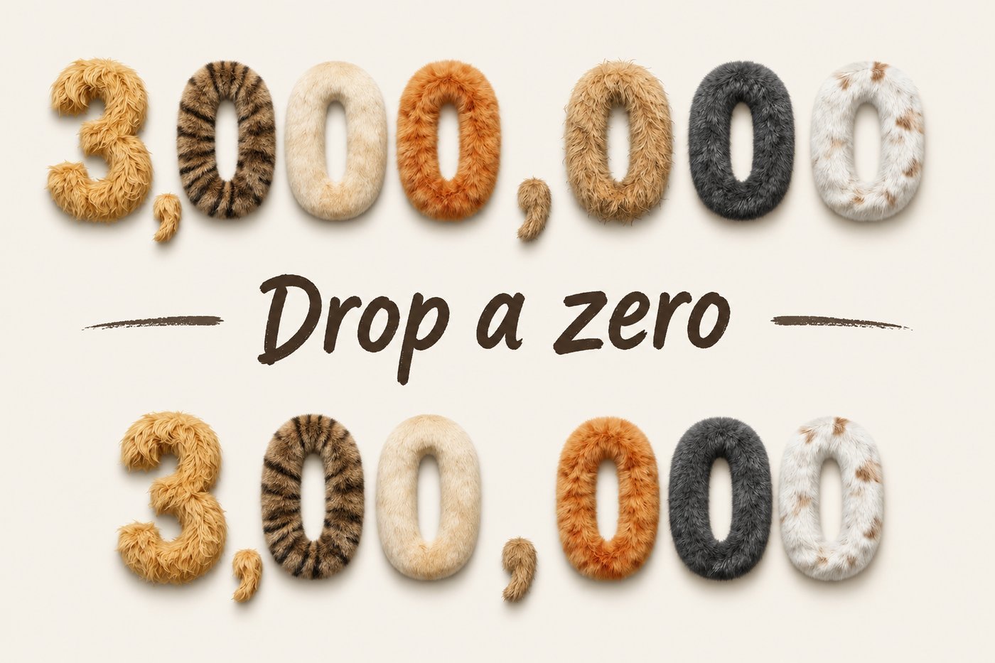 3,000,000 — drop a zero, illustrating the impact of spay and neuter programs